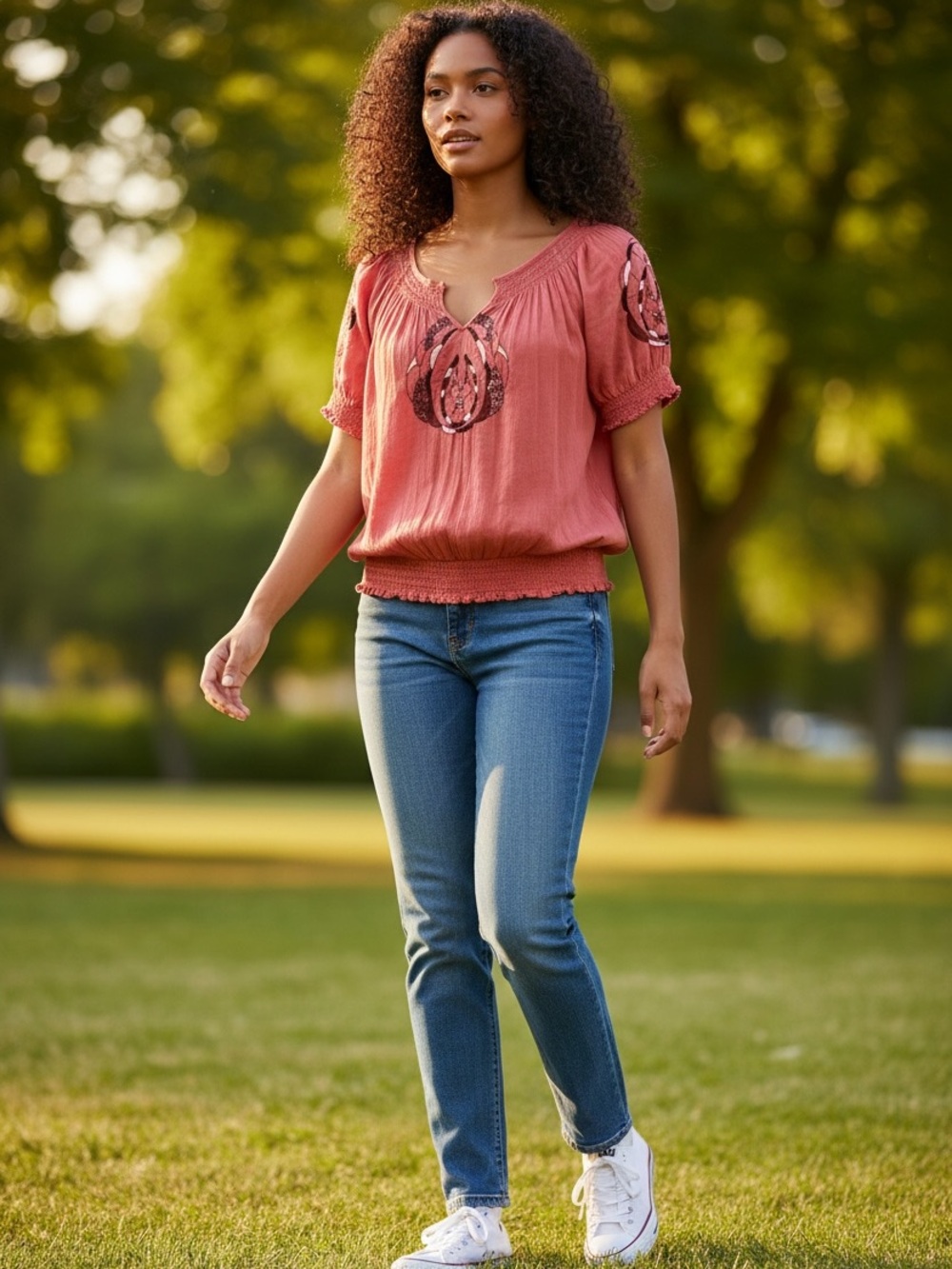 Nine West Jeans Womens M Shelby Pink Snap Front Peasant Gypsy Cotton Gauze Top